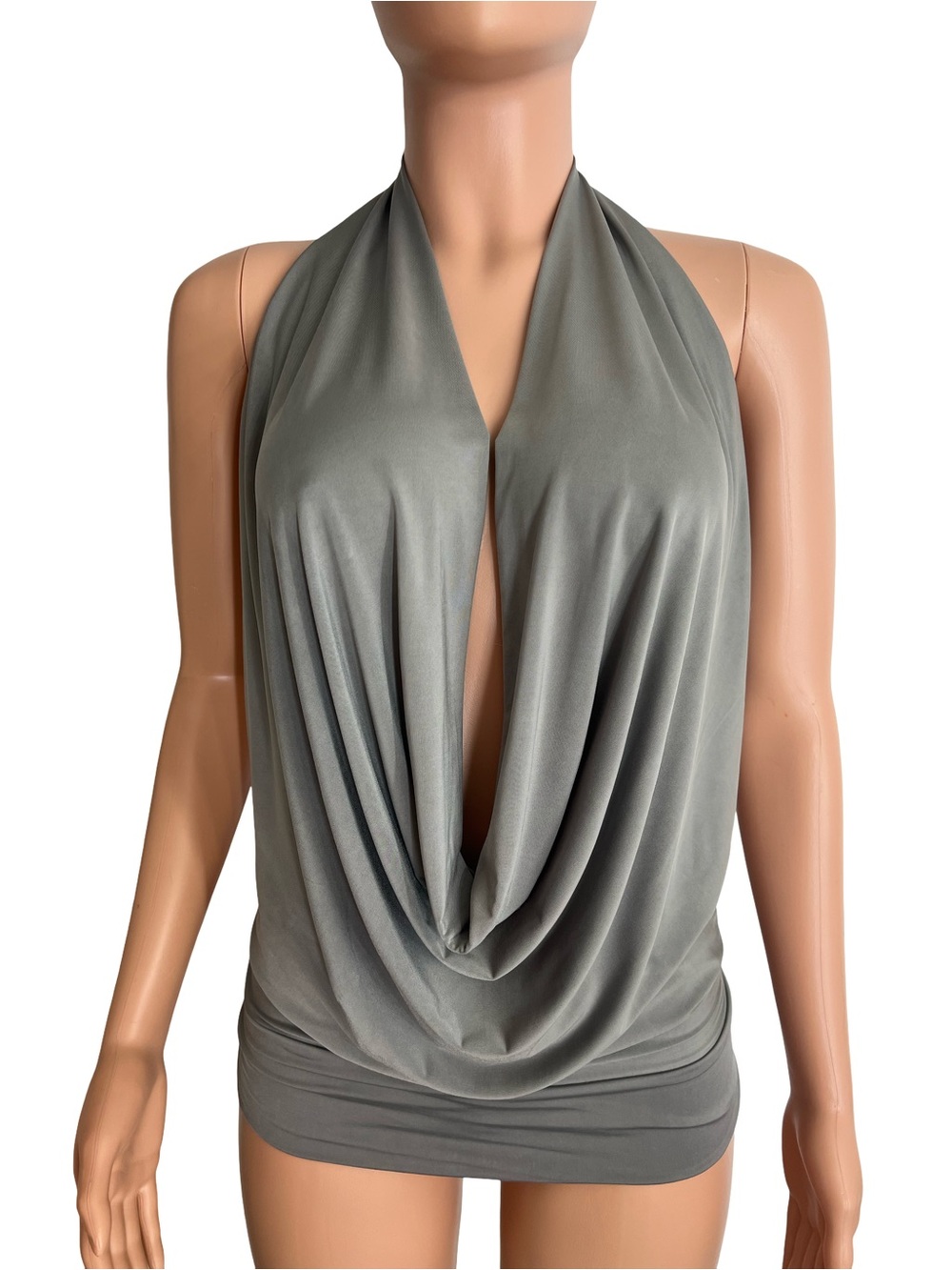 Metal Gray Backless Drape Halter Top - HandMade In USA